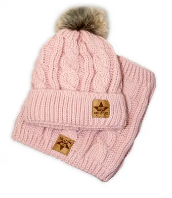 Productafbeelding van BABY NELLYS Wintermuts met pompon en sjaal, oudroze