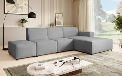 Produktbild von Ecksofa mit Hocker PEDRO L, breite Ottomane, L-Form, 295 cm, Eckseite: Rechts, Grau (Raven13)