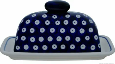 Produktbild von Original Bunzlauer Keramik Butterdose für 100-125g Kräuterbutter, 19x11x 8,6 cm, Dekor 42