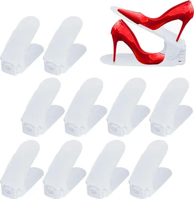 Produktbild von NAIZY 10 Stück Weiß Einstellbare Schuhregale rutschfest Schuhhalter 3 Höhenverstellbar PP Doppelschicht Schuhstapler Set Platzsparend Schuhaufbewahrung