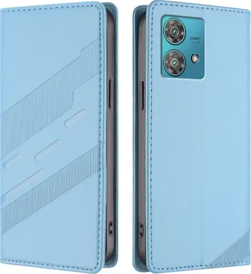Produktbild von Hülle für Motorola Edge 40 Neo, Kunstleder Brieftaschen Handyhülle mit Kartenfach und Standfunktion Hellblau