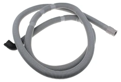 A gray corrugated hose with a black elbow connector on one end and a gray connector on the other, laid out on a white background.