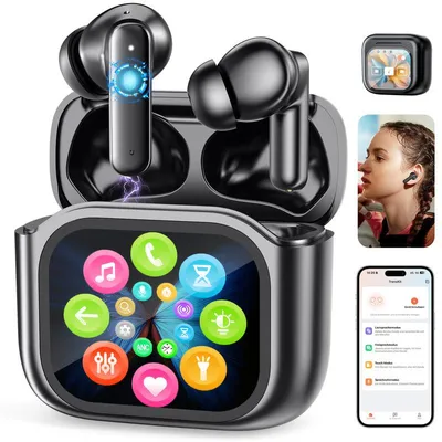 Produktbild von AI Übersetzung Kopfhörer Bluetooth 5.4, In-Ear mit ANC, Touchscreen, 155 Sprachen, 13 mm Lautsprecher, 300 mAh