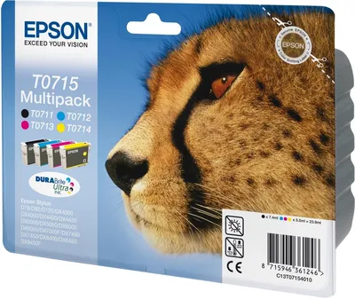 Produktbild von Epson Multipack 4-colours T0715 DURABrite Ultra Ink, Standardertrag, Schwarz, Cyan, Magenta, Gelb, 7,4 ml, 5,5 ml, 1 Stück(e), Multipack