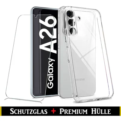 Produktbild von Für Samsung Galaxy A26 5G Silikon Transparent Hülle + Panzerglas Echt Glas Display Schutzglas