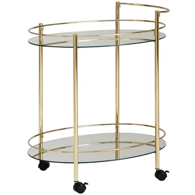 Produktbild von WOHNLING Design Servierwagen Gold 67x79 cm Mobile Mini Bar Beistelltisch auf Rollen Speisewagen mit Glasplatte Weiß Küchenwagen Teewagen mit Milchglas