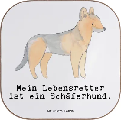 Produktbild von Mr. & Mrs. Panda Untersetzer für Gläser Schäferhund Lebensretter - Weiß - Geschenk, Glas, Getränkeuntersetzer, Coaster, gläseruntersetzer, Tischuntersetzer