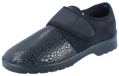 Immagine prodotto di Pantofole Florett da donna con velcro 31311-60 nero, misura 37 - 42, materiale elastico, plantare estraibile