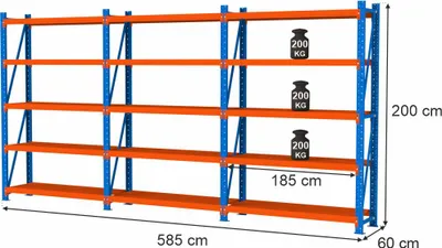 Zdjęcie produktu dla Regał magazynowy metalowy zestaw trzy moduły 15-półkowy Mega-M FORTIS LIGHT 200x585x60cm