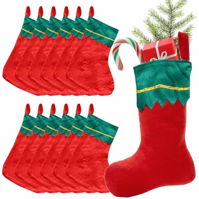Weihnachtsstiefel 12er-Set, rot/grün, Filz, 36 cm