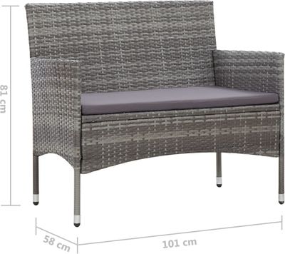 vidaXL Gartenbank 105 cm Poly Rattan Grau
