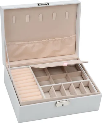 Immagine prodotto di Hebitod Scatola portagioie a doppio strato per anelli, orecchini, bracciali, collane, gioielli, organizer, scatola regalo per donne e ragazze, bianco