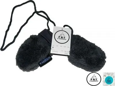 Produktbild von P&T Baby Fäustlinge Mit Schnur Teddy, Dunkelgrau, 12-18 Monate, 100% Polyester, Microfleece, Waschbar bei 30°C