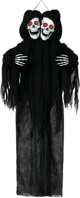 Image de Squelette Décoration Deux têtes Figure d'épouvante Halloween Décoration à suspendre Horreur Figure décorative Sinistre Crâne Fantaisie Figure d'épouvante, couleur : noir