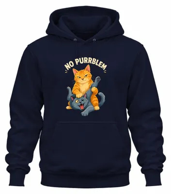 Obrázek produktu pro Mikina s kapucí "No Purrblem", vtipný motiv s kočkami, sarkastický nápis, tmavě modrá, velikost XL