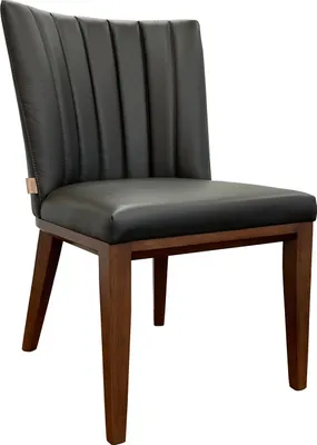 Produktbild von Design Echtleder Esszimmerstuhl, Sitzkomfort, robustes Hartholz, Nosag-Federn, 1,3mm echt Dick Leder, bis 150kg belastbar, Büro, Küche, Gastro Fenci Schwarz Nussbaum