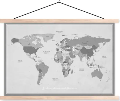 Produktbild von MuchoWow® Textilposter Weltkarte - Farben - Zitat - Kinder - Jungen - Mädchen 60x40 cm mit holzfarbenen Rahmen - Bilder