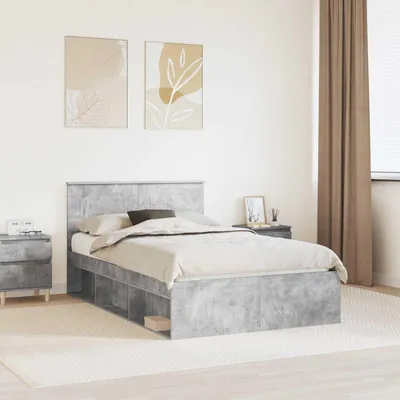 Zdjęcie produktu dla Maison Exclusive – rama łóżka z zagłówkiem, betonowo-szara, 135 x 190 cm, materiał drewnopochodny