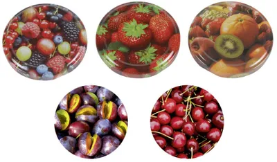 Produktbild von Twist-off-Deckel, pasteurisationsfest, 66 mm, mit Motiv 'Erdbeeren'