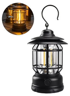 Produktbild von Campinglampe LED wiederaufladbar, Retro Camping Laterne mit warmweißem Licht, stufenlos dimmbar 300 Lumen, USB-C für Camping Zelt Outdoor