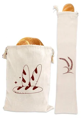 Produktbild von Brotbeutel aus natürlichem Leinen - Wiederverwendbar zur Lebensmittelaufbewahrung - 40 x 30 cm und 67 x 15 cm