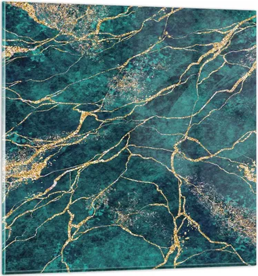 Produktbild von Bilder auf glas - Einteilig - Abstraktion Gold Türkis - 70x70cm - Glasbilder - Wandbilder - Bilder - zum Aufhängen bereit - Wanddekoration aus Glas - Glas Bilder - Wandbild auf Glas - GAC70x70-4564