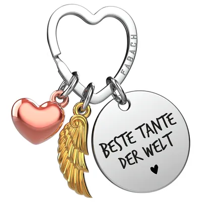 Produktbild von "Beste Tante" Schutzengel Schlüsselanhänger - Engelsflügel Herz Glücksbringer und Gravur Plättchen mit liebevoller Botschaft