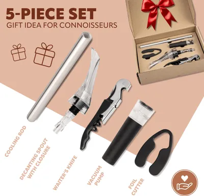 Zdjęcie produktu dla bremermann Wein-Set 5-tlg, inkl. Dekanter-Ausgießer, Sommelier-Set