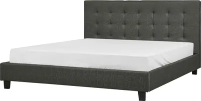 Produktbild von BELIANI Polsterbett in Dunkelgrau in Leinenoptik mit Knopfbezug Lattenrost 180 x 200 cm Modern