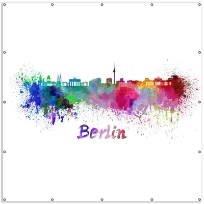 Produktbild von Wallario XXL Outdoor-Poster für Garten oder Balkon, Motiv Städte als Aquarell - Skyline von Berlin, in ca. 200 x 200 cm