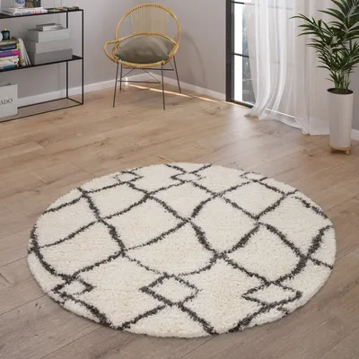 Immagine prodotto di Tappeto a pelo lungo per soggiorno Shaggy Scandinavo Con frange Morbido Moderno Dimensioni 120 cm Rotondo