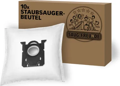 A vacuum cleaner bag and its packaging are shown against a white background.