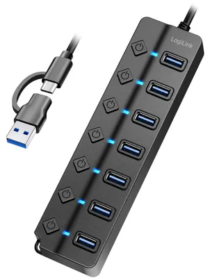 Produktbild von LogiLink USB 3.2 Hub 7 Port mit Ein-/Ausschalter schwarz