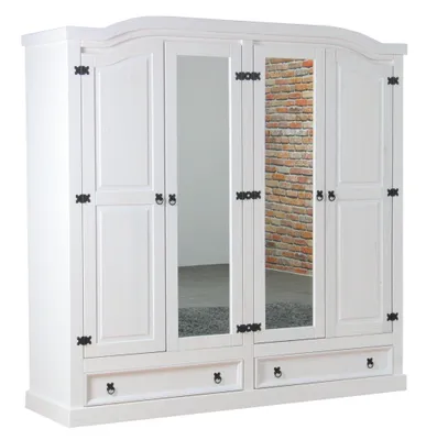 Produktbild von 4-türiger Kiefer Kleiderschrank New Mexico weiss Schrank Schlafzimmer massiv