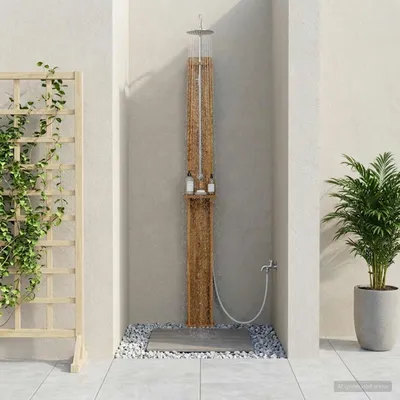 Image de vidaXL : Douche de jardin, 257 cm, en bois d'acacia massif et en acier inoxydable, finition naturelle