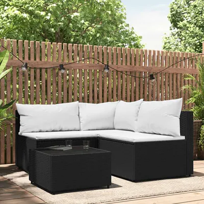 Produktbild von vidaXL 4-tlg. Garten-Lounge-Set mit Kissen Schwarz Poly Rattan