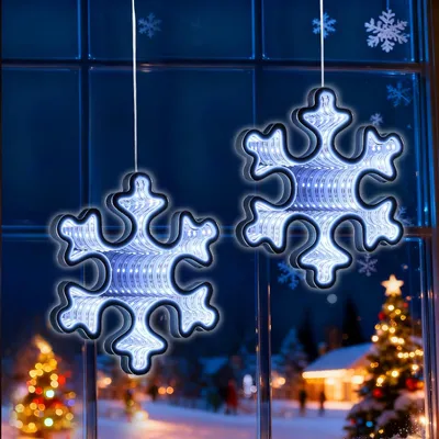2er-Set LED Schneeflocken Fensterdeko 104 LED kaltweiß