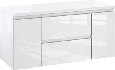 Produktbild von Furni Badunterschrank 100 cm mit Waschtischplatte – Weiß Hochglanz Vormontiert, Waschbeckenunterschrank für Aufsatzwaschbecken