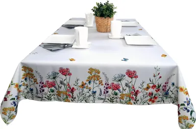 Produktbild von Fleckenabweisende weiße Tischdecke mit bunten Blumen, 140 x 220 cm, bunte Tischdecke