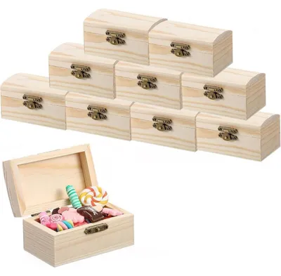 Zdjęcie produktu dla Drewniane pudełko, mała skrzynka, zestaw do rękodzieła, do przechowywania i dekoracji, 10 sztuk, 5x5x9 cm