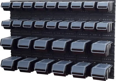 Produktbild von Stapelboxen Wandregal Sichtlagerkästen 6 x Wandregal Lagersystem 30 Boxen schwarz