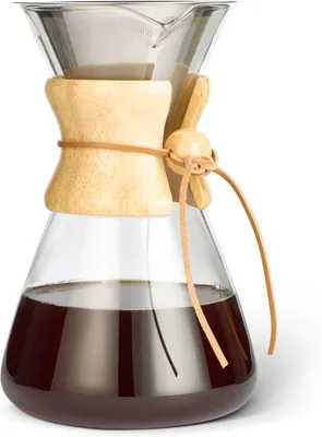Productafbeelding van Koffiezetter pour-over 1 l - Handfilter koffiekaraf van borosilicaatglas - Herbruikbaar RVS filter - Houten houder