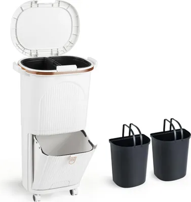 Immagine prodotto di Pattumiera da cucina da 38 litri con coperchio, 2 contenitori rimovibili, pedale, ruote