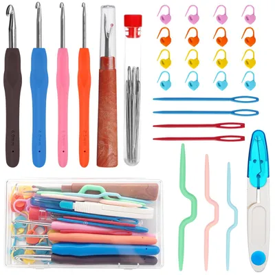 Produktbild von Häkelnadel Set - 38-teiliges Set mit ergonomischem Soft-Griff - DIY-Handarbeit und Stricken - 4 verschiedene Größen