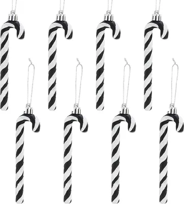 Produktbild von Weihnachtsbaum Zuckerstangen Deko Set Schwarz Glitzer Anhänger 8 Stück 14CM