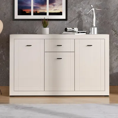Image de Perca - Buffet 148x42x92h cm Blanc Crème, un Tiroir