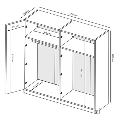 Produktbild von 4‑türiger Kleiderschrank Weiß Hochglanz mit Spiegel – 1920 × 2130 × 595 mm