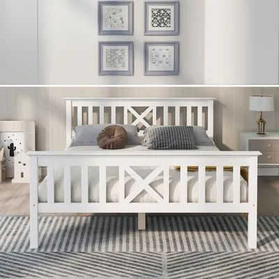 Productafbeelding van Tweepersoonsbed - Bedframe - Houten Bed - Massief Houten Bed - Slaapbed - 140x200 cm - Massief Dennehout