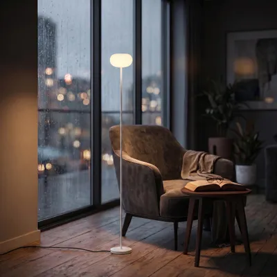 Image de Elblight.de : Lampe sur pied LED, design, avec variateur, 661 lumens, lumière blanc chaud 3000 K, avec interrupteur à pied, couleur : blanc nuage
