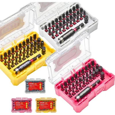Productafbeelding van Stootvaste schroefbitset, 96-delig. Inclusief Torx-, kruissleuf- en Pozidriv-bits met gat, gemaakt van S2-staal, met 1/4 inch zeskantstift. Inclusief bithouder en doppenadapter, en opbergbox